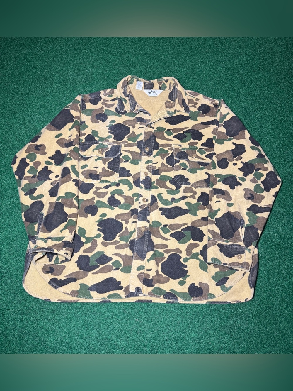 Woolrich Duck Camo Chamois Button Up Flannel Vintage 80s 90s XXL Shirt